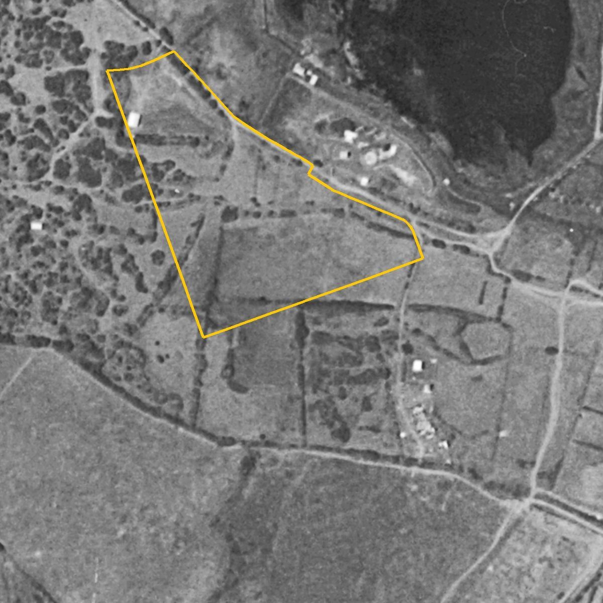 Aerial photo, 25 May 1963: scrubland, hedges and tracks