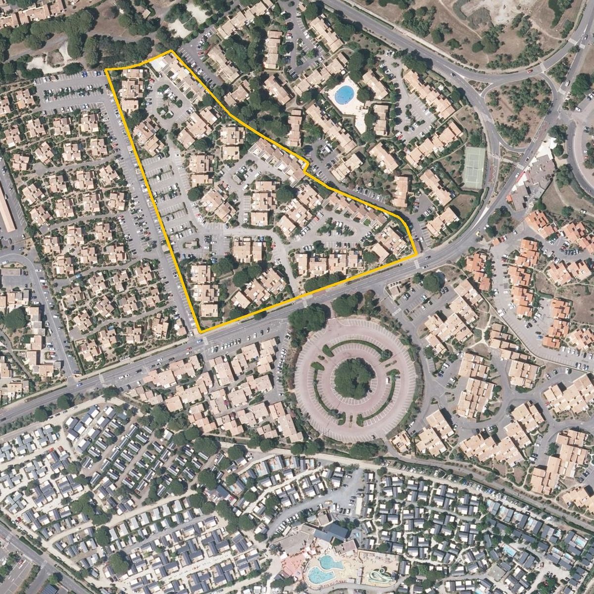 Aerial photo, 2024: the residence among grown pines